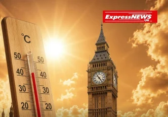 Termómetro marcando altas temperaturas junto al Big Ben en Londres durante la ola de calor.
