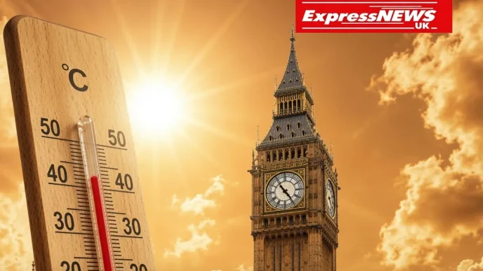 Termómetro marcando altas temperaturas junto al Big Ben en Londres durante la ola de calor.
