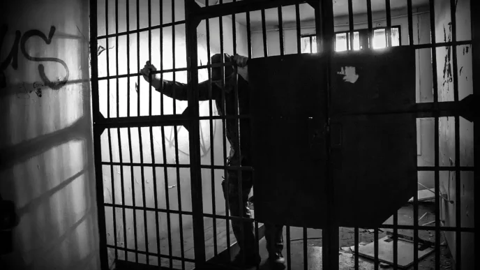 Recluso tras los barrotes de una celda de prisión