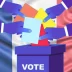 Manos introduciendo votos en una urna sobre la bandera de Francia, simbolizando el proceso electoral