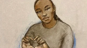 Boceto judicial de Gabrielle Carrington durante su comparecencia ante el tribunal.