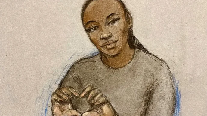 Boceto judicial de Gabrielle Carrington durante su comparecencia ante el tribunal.