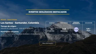 Reporte oficial del Servicio Geológico sobre el sismo de magnitud 5,1 en Los Santos, Santander