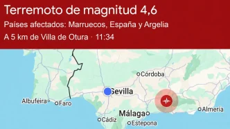 Mapa de localización del servicio geológico que muestra la actividad sísmica en la zona de Granada y Andalucía.