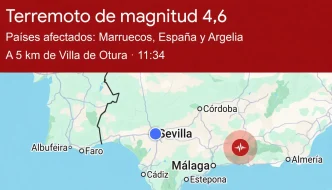 Mapa de localización del servicio geológico que muestra la actividad sísmica en la zona de Granada y Andalucía.