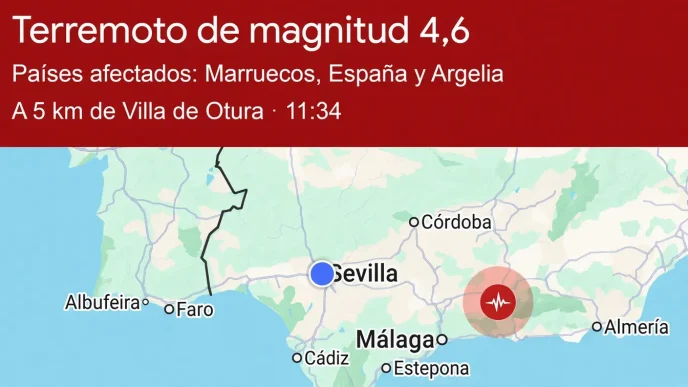 Mapa de localización del servicio geológico que muestra la actividad sísmica en la zona de Granada y Andalucía.