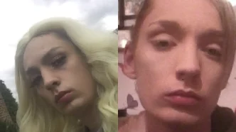 Composición fotográfica de Khloe Simmonds en dos imágenes de rostro, una con cabello rubio y otra con cabello recogido.