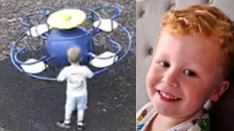 Composición con la fotografía sonriente del niño Noah Woods y una captura del parque infantil donde desapareció en Brantham.