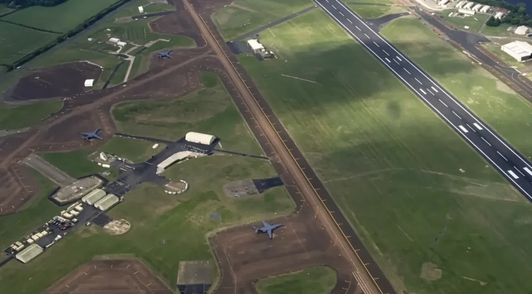 Vista aérea de las pistas de la base militar de la RAF en Fairford.