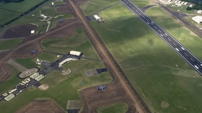 Vista aérea de las pistas de la base militar de la RAF en Fairford.