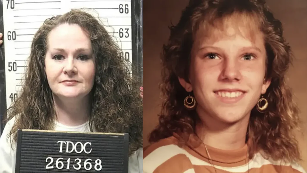 Ficha policial de Christa Pike a la izquierda y retrato sonriente de Colleen Slemmer a la derecha.