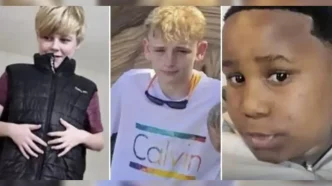 Fichas policiales con las fotografías de tres menores desaparecidos en Manchester: Kian, Riley y Noah.